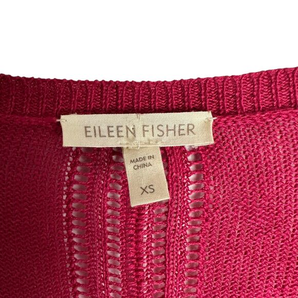 Eileen Fisher Cardigan Top 100% Linen Womens XS Coastal Beachy Knit Rose Pink - Picture 2 of 8